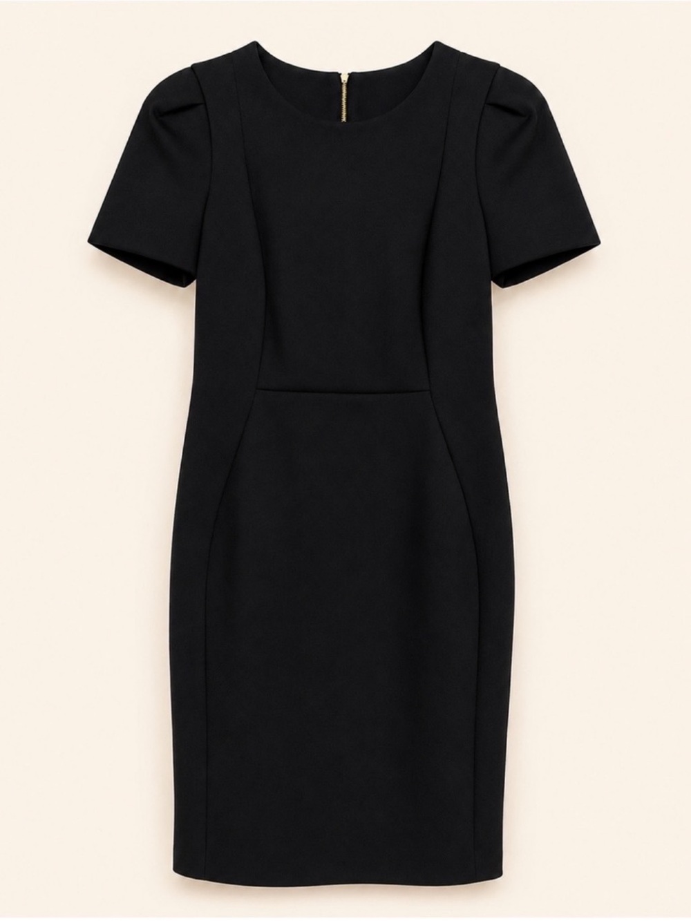 Calvin Klein Black Sheath Dress Size 6 NWT Puff Sleeve Gold Zip